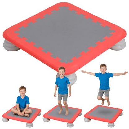 Mini Trampoline for Kids, Rebounder Bouncing Board with Non-Slip Base, Sensory Balance & Bounce Jumping Toy, Gift for 3-12 Boys & Girls Max Load 200 lbs - color: Red