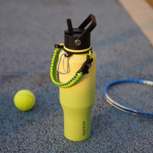 BJPKPK Insulated Water Bottles with Straw Lid, 40oz Metal Water Bottle with 2 lids & Paracord Strap, Double Wall Stainless Steel Tumbler with Handle, Reusable Cups, Mugs, Thermo, Fresh Green - color: Fresh Green, style: 40oz-Side Handle