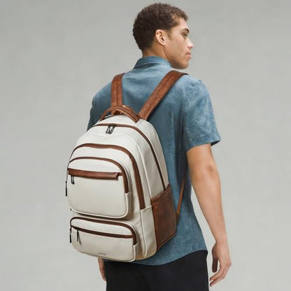 LATMAP Backpack For Women Men Vegan Leather Backpack Purse Shoulder Bookbag 16 15.6 15 Inch Laptop Bag Handbags For Travel Work College Large Beige - color: Beige