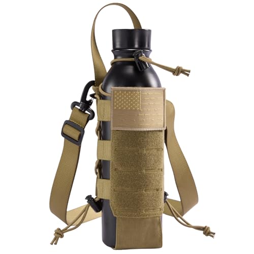 Tactical MOLLE Pouch Water Bottle Holder with Shoulder Strap Modular Bag for Outdoor Hiking Camping Hunting Fishing Airsoft - color: Coyote