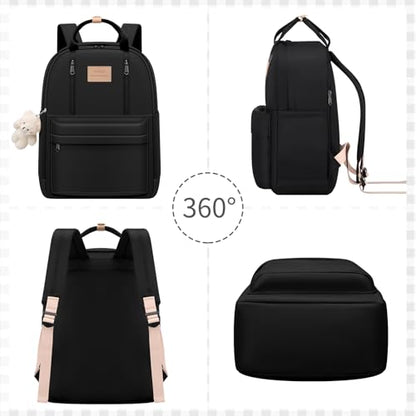 GAXOS Cute Backpack for School Aesthetic Backpack Purse for Women Girls Black Book Bag Korea Style Bookbag - color: Black