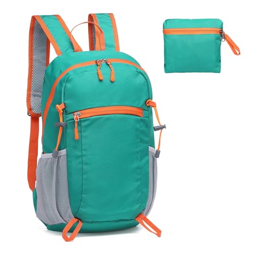 Hiking Daypack Packable, Camping Backpack Water Resistant Lightweight Polyester for Men Women Travel Outdoor - color: Lake Blue