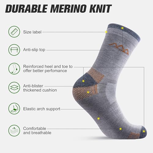 innotree Men's Merino Wool Hiking Socks 3 Pairs, Moisture Wicking Cushioned Breathable Crew Socks for Hiking Walking Trekking - color: Black,gray,green, size: Large