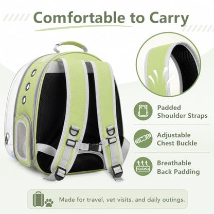 Expandable Cat Carrier Backpack with Bubble Window and Mesh, Light Green - color: LightGreen