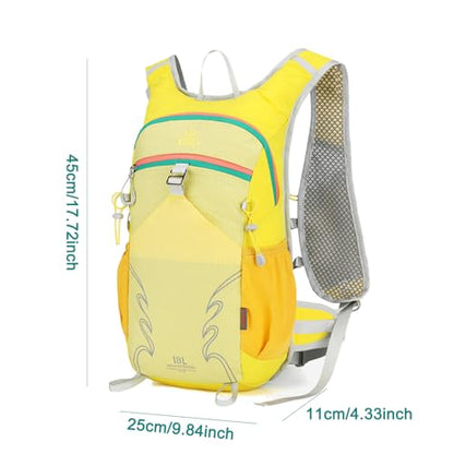 18L Lightweight Hiking Backpack, Breathable Daypack with Rain Cover, Reflective Ultralight Camping Bag for Men Women, Hydration Outlet for Outdoor Travel - color: Yellow