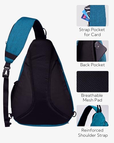 WATERFLY Sling Bag Sling Backpack Small Crossbody Shoulder Bag for Men Women Traveling Cycling Hiking Daypack - color: Teal Blue