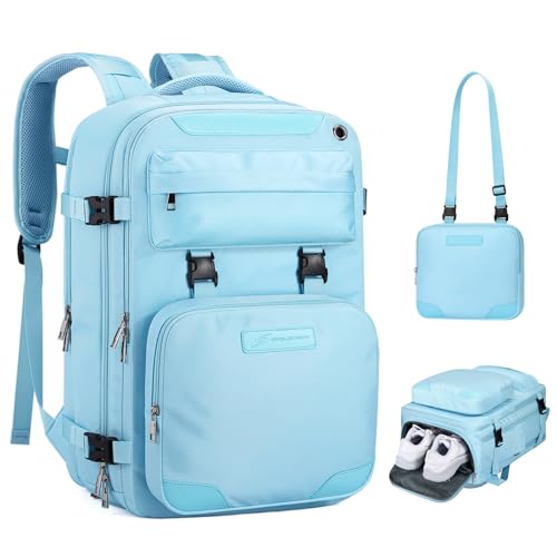 Maelstrom Travel Backpack for Women Men,25L Laptop Backpack Fits 15.6-Inch Laptop,Waterproof Carry On Backpack for Airplanes with Detachable Crossbody Bag & Shoe Compartment (Blue, Medium) - color: Blue, size: B.15.6 inch-Standard