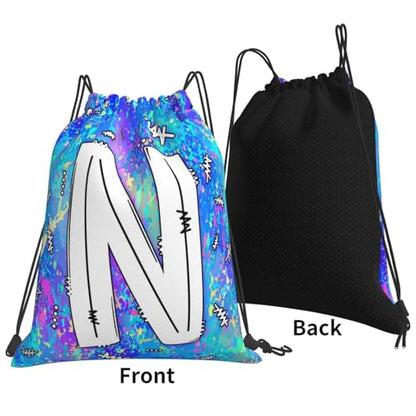 Drawstring Backpack Bag Sport Gym Sackpack Initial Blue Draw String Cinch Bags Bulk String Backpack Storage Bag for Women Men Letters N - color: Letters N