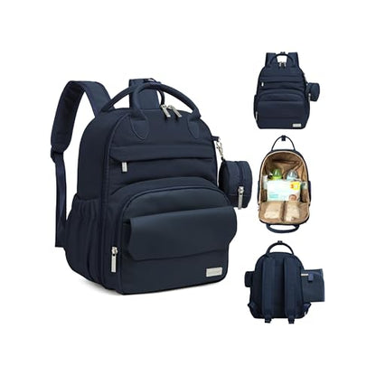 KeaBabies Diaper Bag Backpack - Small Multifunctional Travel Diaper Back Packs, Maternity Baby Changing Bags, 12L Capacity, PU Leather, Waterproof, Unisex, Nappy Changing Pad (Navy Blue, Small) - color: Navy Blue, style: Small / 13" H