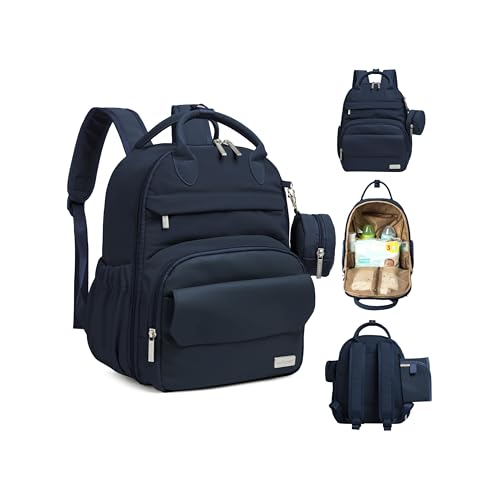 KeaBabies Diaper Bag Backpack - Small Multifunctional Travel Diaper Back Packs, Maternity Baby Changing Bags, 12L Capacity, PU Leather, Waterproof, Unisex, Nappy Changing Pad (Navy Blue, Small) - color: Navy Blue, style: Small / 13" H