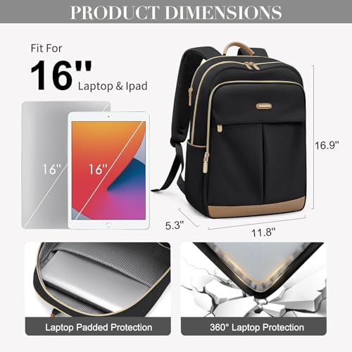 VNINE Laptop Backpack for Women 16 Inch Work Bag with Laptop Compartment Large Travel College Backpack | with Laptop Compartment - color: Black