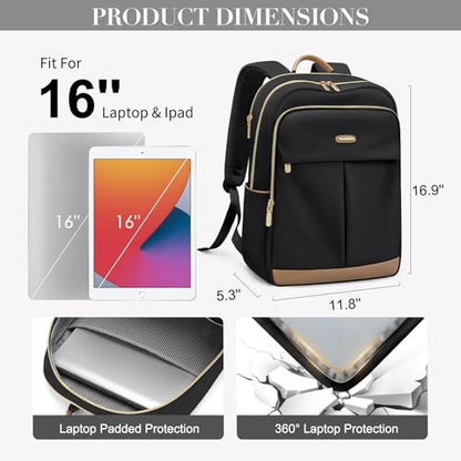VNINE Laptop Backpack for Women 16 Inch Work Bag with Laptop Compartment Large Travel College Backpack | with Laptop Compartment - color: Black