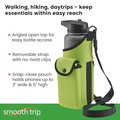 Smooth Trip AquaPockets Neoprene Water Bottle Holder with Strap - Neoprene Sling Bag with Water Bottle Holder, Phone Pouch and Adjustable Strap for Walking and Hiking - Fits up to 32 oz. Bottles