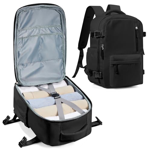 winspansy Travel Backpack for Women Men Essentials Carry on Luggage Flight Approved Personal Item Travel Bag Work Laptop Backpack Waterproof Weekender Bags for Women Mochila de Viaje Black - color: B7-black-no Vacuum Bag