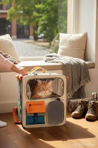 Tristan Home Pet Carrier Backpack with Ventilation Windows, Multiple Storage Pockets, 42x37x27cm, Large, Weight Limit 25lbs, Multicoloured