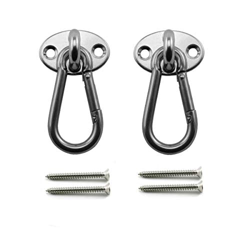 heyous 2 Set M6 Suspension Ceiling Wall Mount U Hook Anchor Hanger Stainless Steel Heavy Duty Multi Purpose Hammock Swing Ceiling Hook Olivary Base Plate with Snap Hook - color: Olivary, size: M6
