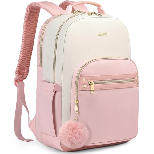bagswan Laptop Backpack for Women Travel: Cute 15.6 inch College Bookbag Casual Daypack Work Computer Backpack for Women Nurse Teacher Beige-Pink - color: 1.beige Pink, size: 15.6 Inch