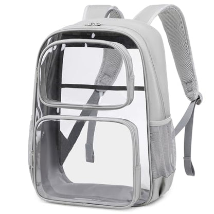 Sisipoet Clear Backpack for School, Heavy Duty PVC Transparent Backpack with Oxford Fabric Side Panels, Large Clear Bookbag for Teens Students Women Men, Grey - color: Grey