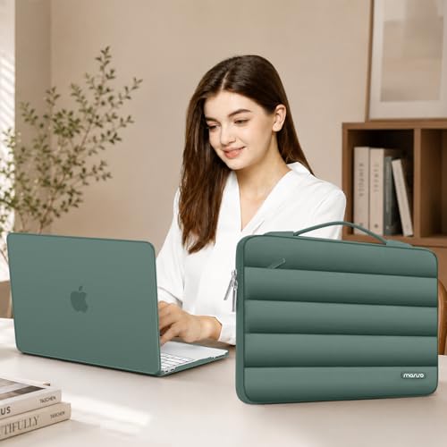 MOSISO Compatible with MacBook Air 15 inch Case M5 2026 M4 2025 M3 2024 M2 2023 A3448 A3241 A3114 A2941, Plastic Hard Shell Case&Puffy Sleeve Bag&Keyboard Skin&Webcam Cover&Screen Film, Emerald Green - color: Emerald Green