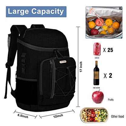 HXLGMD Backpack Coolers Insulated Leak Proof 30 Cans, Soft Sided Insulated Cooler Bags Ice Chest Backpack for Beach Travel Camping, with Reusable Ice Packs - color: Black