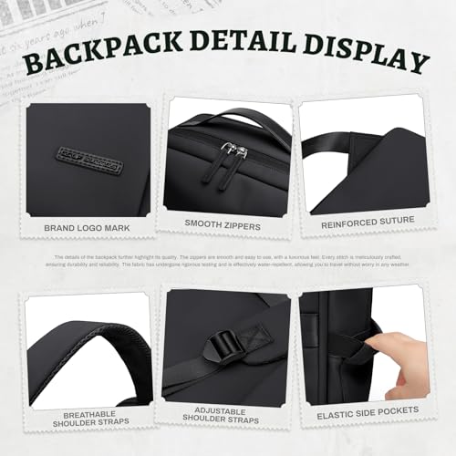 GOLF SUPAGS Imitation Leather Backpack for Women Men Multi-Functional Water-Resistant Casual Daypack for Work, Travel & College Fits 15.6 Inch Laptop (Black) - color: Black