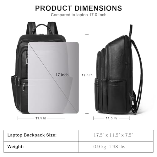 Shrrie Leather Laptop Backpack for Women, 17 inch Large Travel Laptop Backpack Purse for Casual Daypack College Work Bag - color: Black
