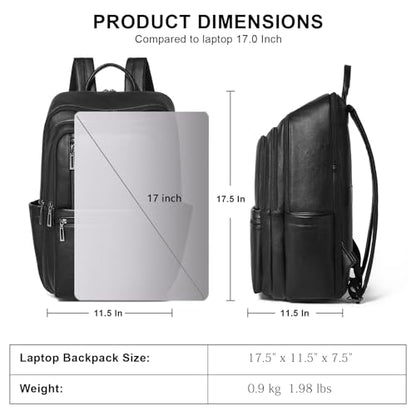 Shrrie Leather Laptop Backpack for Women, 17 inch Large Travel Laptop Backpack Purse for Casual Daypack College Work Bag - color: Black