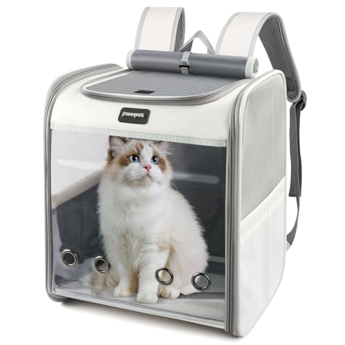 Cat Carrier Backpack, Large Pet Carrier Backpack, Cat Travel Backpack with Breathable Mesh, Cats Backpack Carrier for Small Dog Kitten Cats Carrying Bag, Pet Backpack for Hiking, Light Gray