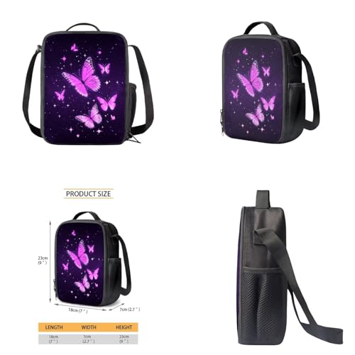 Aesthetic Butterfly Backpack for Girls Kids Backpack with Lunch Box Water Bottle Carrier with Strap and Big Pencil Case 4PCS Set Bookbag with Front Pocket for School 17" Lightweight School Bag - color: Aesthetic Purple Butterfly