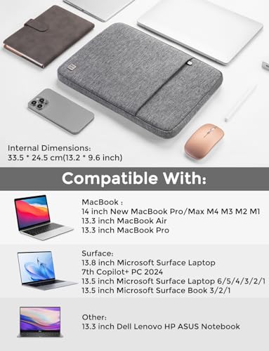 DOMISO Laptop Case Laptop Sleeve Cover Compatible with 14 inch MacBook Pro M4/M3/M2/M1 Pro/Max 2024-2021, Compatible with 13.3 inch HP Dell ASUS Notebook, Water-Resistant Bag with Pocket,Grey - color: Grey, size: 13-13.3 inch