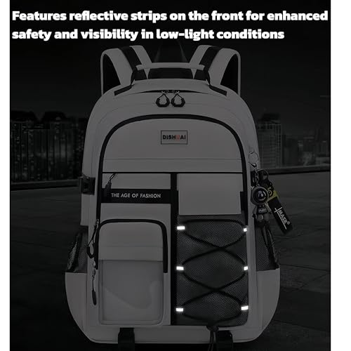 Durable Lightweight Waterproof Backpack, Travel Backpack, College School Backpack for Men and Women, Includes a Fashion Keychain, Grey | PM2275