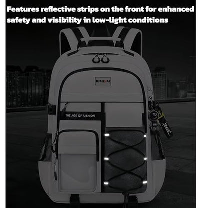 Durable Lightweight Waterproof Backpack, Travel Backpack, College School Backpack for Men and Women, Includes a Fashion Keychain, Grey | PM2275