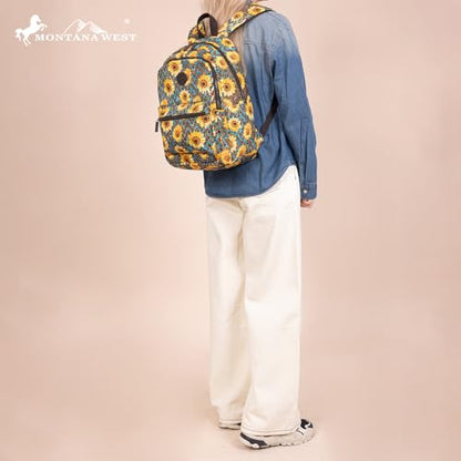 Montana West Western Backpack Purse for Women Lightweight Rucksack Casual Daypack for Laptop Travel College - color: Floral Sunflower