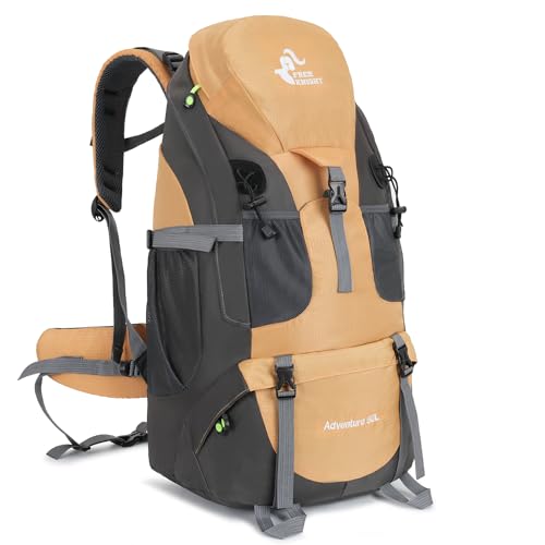 Bseash 50L Hiking Backpack, Water Resistant Lightweight Outdoor Sport Daypack Travel Bag for Camping Climbing Skiing Cycling (Gold - With Shoe Compartment) - color: Gold - With Shoe Compartment