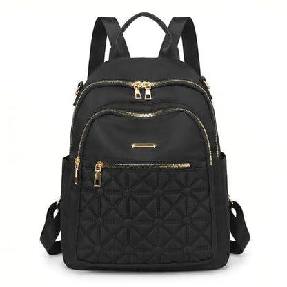 Small Nylon Women Backpack Purse, Lightweight Casual Mini Shoulder Satchel Tote Bag, 13 Inch Stylish Quilted Daypack Crossbody Bag for Daily Travel Commute, Black