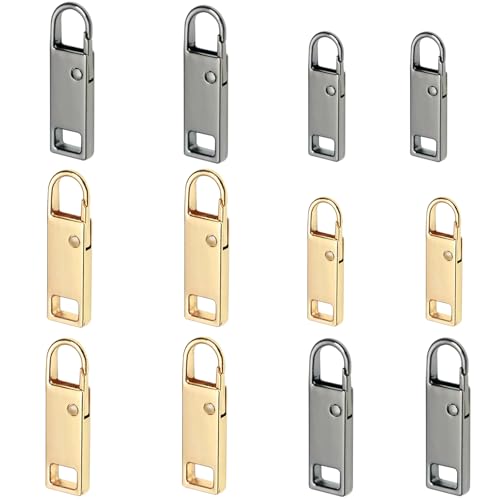 Urmspst Zipper Pull Replacement (Upgraded), 12Pcs Detachable Zipper Pull Tabs for Luggage Jackets Clothing Backpacks Boots Purse Coat(2Size, 2 Colors, Gold, Brilliant Black) - style: C 12PCS Gold/Bright black
