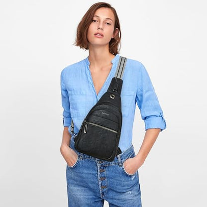 LATMAP 7L Sling Bag For Women Faux Leather Anti Theft Small Casual Daypack Backpack Fanny Pack Crossbody Chest Bags Purse Waterproof Black - color: Black