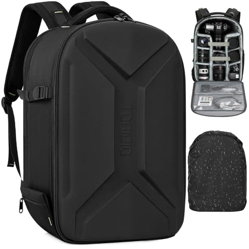 Camera Backpack, Hardshell DSLR/SLR/Mirrorless Photography Camera Bag with Rain Cover, Waterproof Hard Shell Camera Case with Tripod Holder & 15.6" Laptop Compartment Compatible with Canon/Nikon/Sony - color: Black