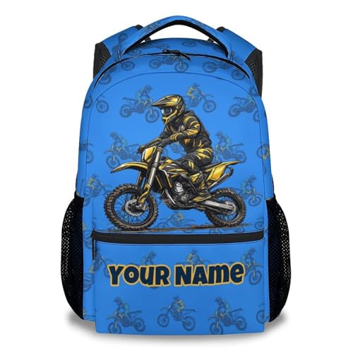 Custom Motorcycle Backpack for Kids - 17 Inch Kindergarten Boys Motorbike Backpacks, Durable Preschool Schoolbag for Teens Travel Gifts - color: Multicolor