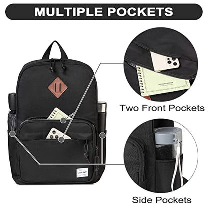 RAVUO School Backpack, Lightweight Classic Bookbag Casual Daypack for Men Women - color: Black