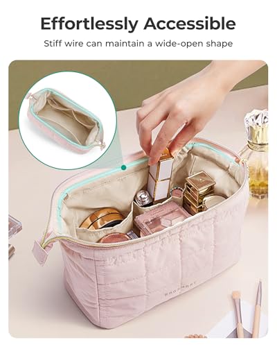BAGSMART Makeup Bag Travel Toiletry Bag, Puffy Padded Make Up Bags for Women Makeup Organizer Case, Wide-open Pouch Purse Travel Essentials Toiletries Accessories Brushes, Lavender Purple - color: 19-Lilac Purple