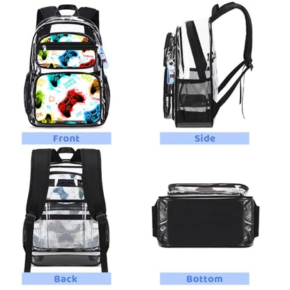 ACESAK Clear Backpack for Boys - 3 Pcs Game Heavy Duty with Lunch Bag - See Through Backpack Clear Bookbag Stadium Approved for Kids Middle High College School Travel (Black Game Console) - color: Black Game Console