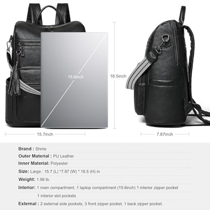 Shrrie 15.6 inch Laptop Backpack for Women,Large Leather Backpack Purse,Travel,Carry on,Water Resistant Casual Laptop Backpacks,College Backpack,Work Backpack for Women,Two-tone Black - color: Two-tone Black