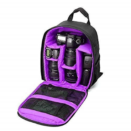 Elonglin Camera Backpack Waterproof Bag Compact Camera Cases for DSLR/SLR and Accessories (Black 5) - color: Purple Liner