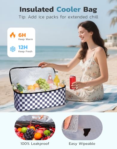 ISEYOU Beach Bag and Cooler Bag Set, 45L Waterproof XXL Foldable Tote with Zipper, 8 Pockets for Pool, Picnic, Travel - color: Blue