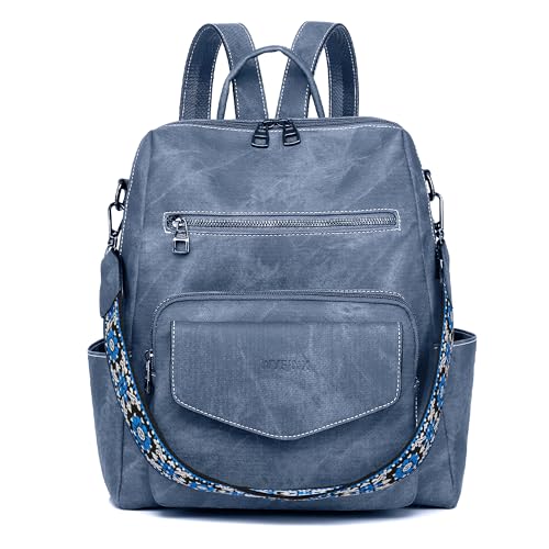 WYFJNX Backpack Purse for Women PU Leather Backpack Ladies Fashion Handbag Designer Shoulder Bag Small Travel Bag Blue - color: Blue