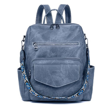 WYFJNX Backpack Purse for Women PU Leather Backpack Ladies Fashion Handbag Designer Shoulder Bag Small Travel Bag Blue - color: Blue