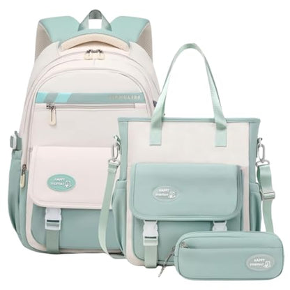 VIDOSCLA 3Pcs Teen Girls' Backpack Set Middle School Students Bookbag Outdoor Teen Boys Bookbag - color: A4 #Light Green-tuition Kit Set
