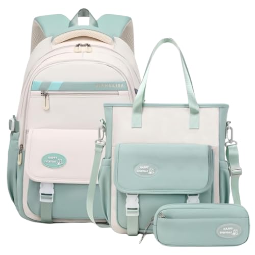 VIDOSCLA 3Pcs Teen Girls' Backpack Set Middle School Students Bookbag Outdoor Teen Boys Bookbag - color: A4 #Light Green-tuition Kit Set
