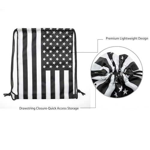 Black White American Flag Drawstring Backpack, Lightweight Cinch String Sports Sackpack for Men & Women,pack of 2 - color: Americanflag-black White